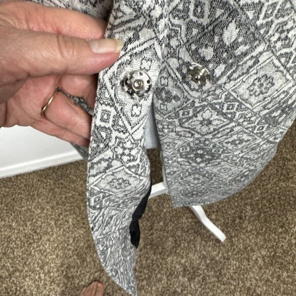 Zara Women's S Longline Brocade 3/4 Sleeve Coat Jacket B&W Silver Wool Blend - Picture 5 of 12